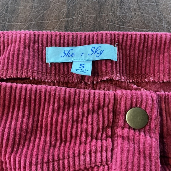 She + Sky Small Mini Wide Wale Corduroy Skirt Red Burgundy Button Front Y2K Vibe - Picture 3 of 6
